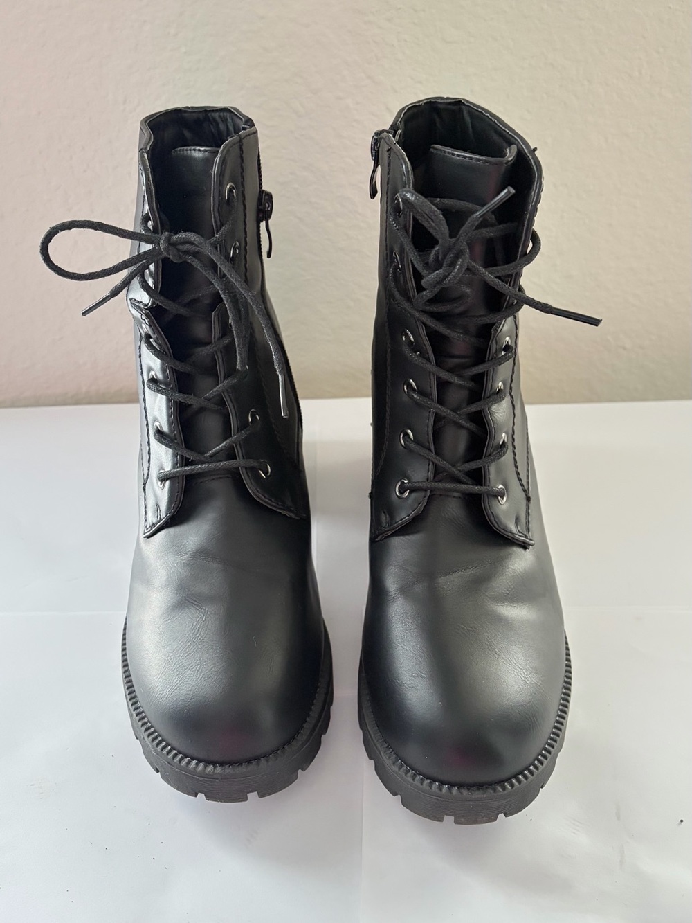 Forever Link Black Lace-Up Platform Combat Boots